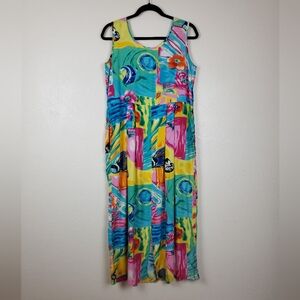 Bindi Vintage Hawaiian Babydoll Midi Tropical Dress Size S